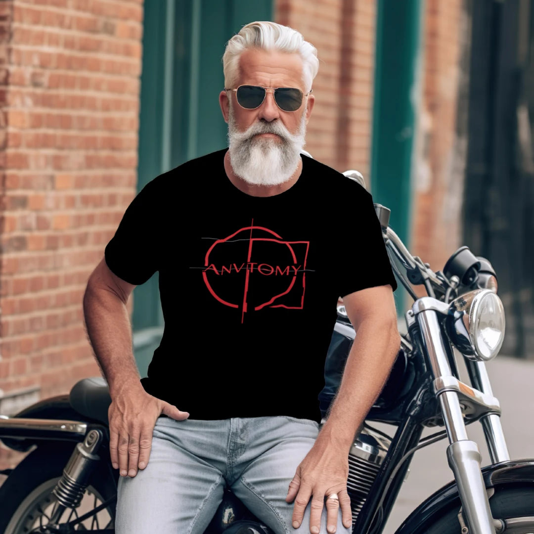 ANVTOMY Black with Red Text Logo Male T-Shirt